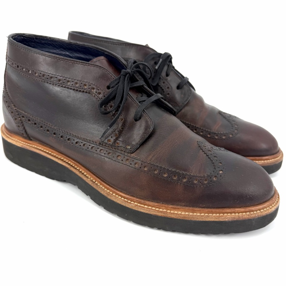 Cole Haan Mens Martin Wedge Leather Perforated Wingtip Chukka Boots Sz 9.5 Brown